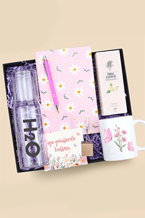 Trendmiya Defter & Kupa & Kolonya & Kalem & H2o Cam Başucu Sürahisi & Not Tutucu Hediye Seti