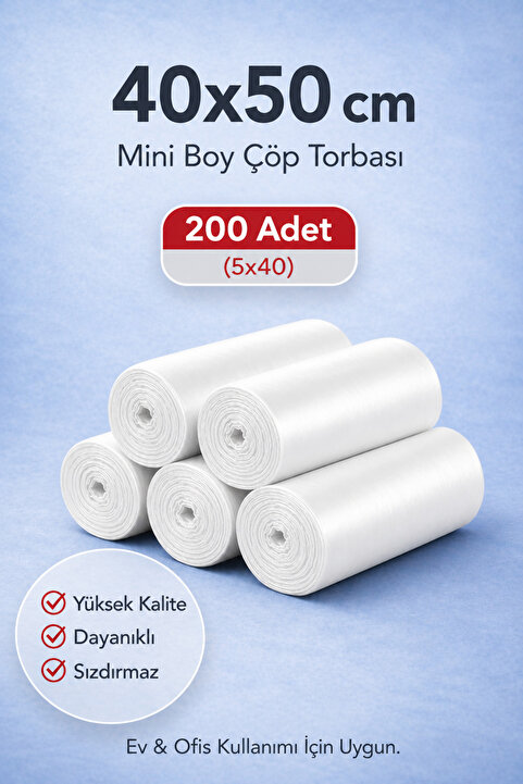 naft Çöp Torbası Mini Boy Küçük 40'lı 5 Rulo 40x50 Çöp Poşeti