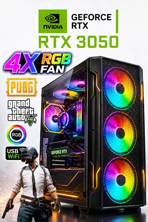 DMC N258 Windows 11 Ryzen 5 5500 16GB DDR4 RAM,512GB SSD,RTX3050 Oyuncu Masaüstü Bilgisayarı