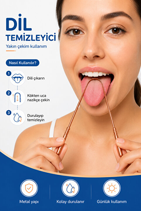 Beatitude Bakır Renk Dil Temizleme Aparatı Ayurveda Yoga Dil Kazıma Çubuğu Temizleyici Sıyırıcı Ağız Temizliği