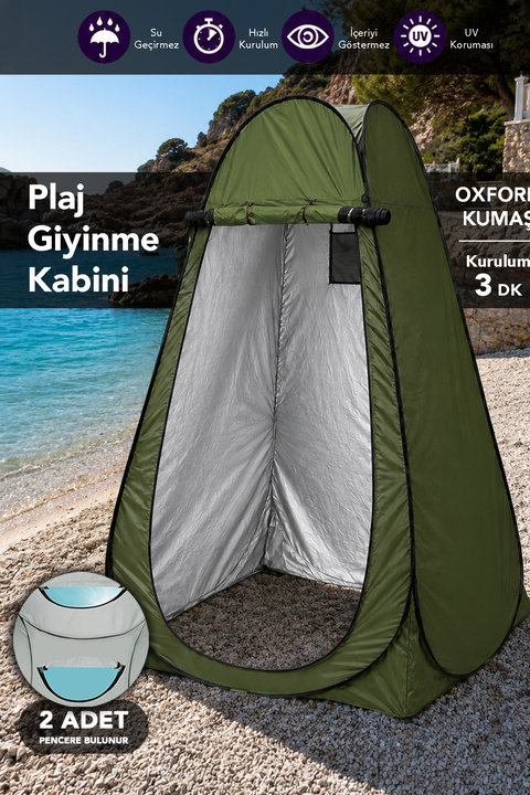 Fischer Plaj Giyinme Çadırı - Tek Kişilik Kamp Duş Wc Kabini Yeşil 115x115x190cm