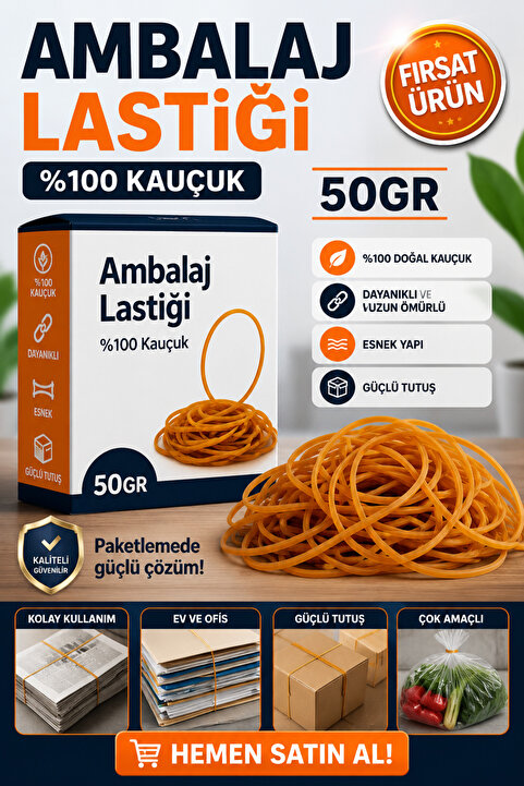 ANI OFİS KIRTASİYE A K Ambalaj Lastiği %100 Kauçuk 50 Gr Kutu Dayanıklı ve Esnek Paketleme