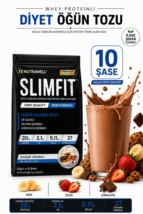 Nutrawell Slimfit 10 Öğün - Whey Proteinli Öğün Tozu Shake Proteinli Besin