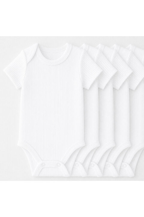 SPARKLY BABY %100 Organik Pamuk 5li Beyaz Kısa Kollu Bebek Body YENİ