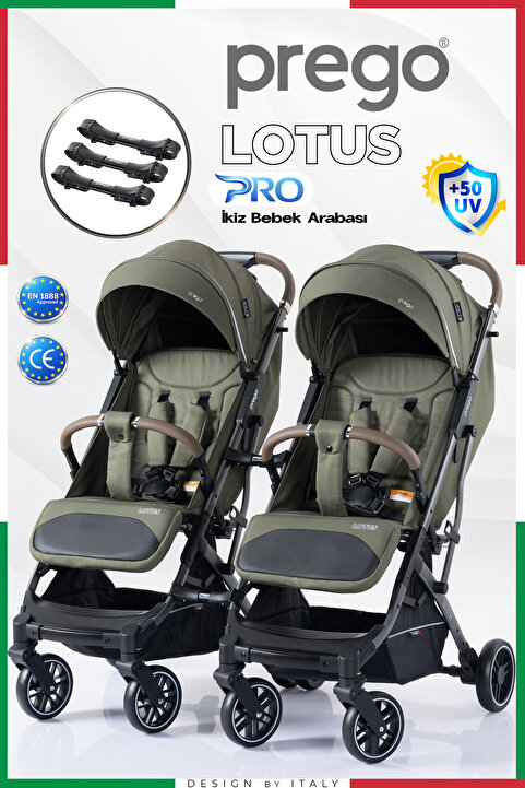 Prego Lotus Pro Kabin Boy UV Tenteli Ayrılıp Birleşebilen İkiz Bebek Arabası