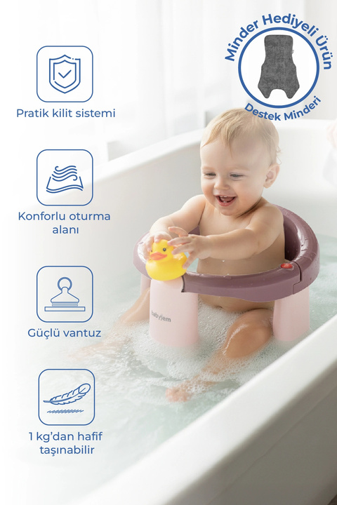 Babyjem Önden Açılır Banyo ve Mama Oturağı ve Hediye Minderli - 2 'Li Set Mürdüm