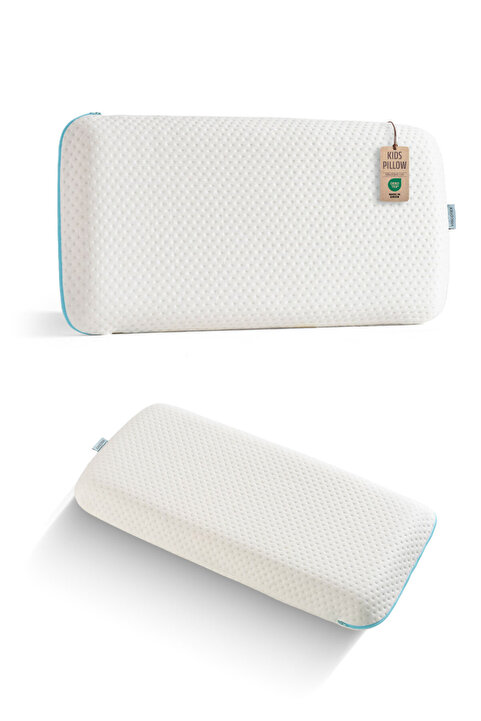 VİSCOTEX Hava Kanallı Boyun Destekli Visco Ortopedik Çocuk Yastığı (KIDS PİLLOW) 66x33x6 Cm, Turkuaz-beyaz