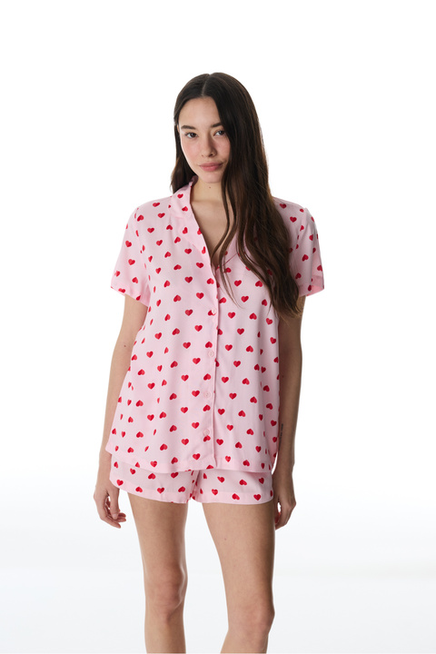 Penti Pembe Cute Hearts Düğmeli Gömlek Şortlu Pijama Takımı