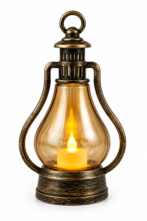 Soft Kare LED Mum Gaz Lambası Tipi-Retro Vintage Pilli - Dumansız Alev Efektli Dekoratif El Lambası Bakır
