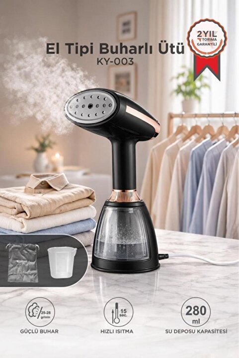 Torima Buharlı Ütü Kırışık Giderici Taşınabilir Dikey Seyehat Ütüsü 1500W KY003 Siyah