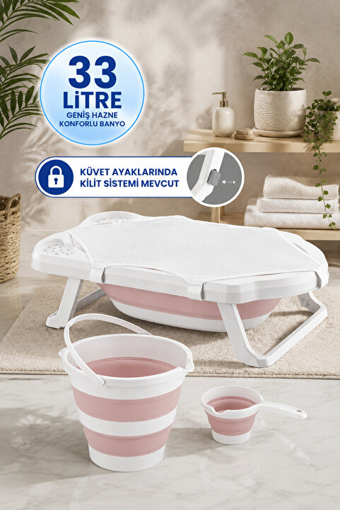 Zuu Baby Fileli Pembe Katlanır Banyo Seti Uf