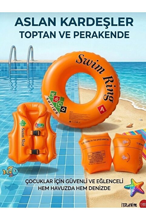 Genel Markalar Çocuklar için 3'lü yüzme seti, kolluk, simit ve yelek, eğlenceli ve güvenli yüzme deneyimi.