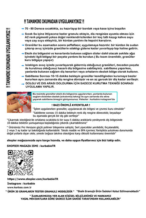Genel Markalar Pro Thermo Granül 2 Gram Protez Geçici Diş Yapımı, Eksik Diş Giderme, Kırık Diş Onarımı ve Diş Dolgusu ve Onarım Granülleri