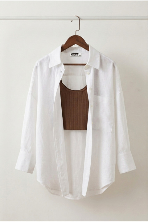 Shiron Sportswear&Company Kadın Beyaz Oversize Keten Gömlek %100 Pamuk