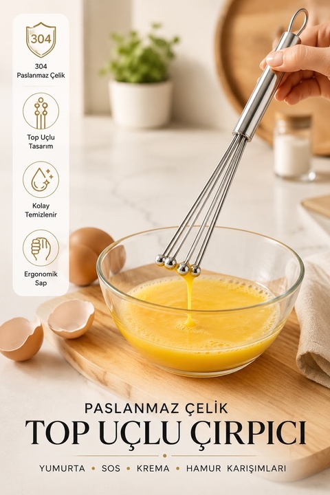 Kitchen Beauty Ayarlanabilir Paslanmaz Çelik Metal Boncuk Top Uçlu Çırpıcı Sos Karıştırıcı Top Uçlu Yumurta Çırpıcı