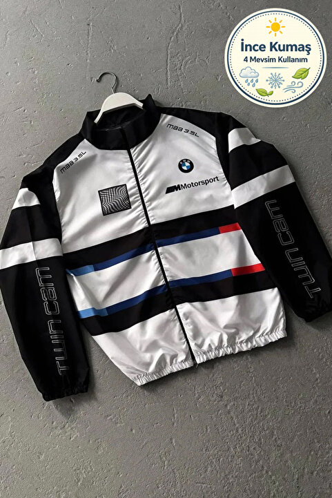 Lushen BMW Beyaz Siyah Motorcu Yağmurluk Rüzgarlık İnce Ceket