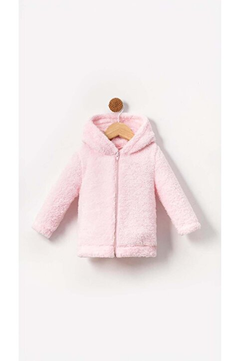 Bubito Fermuarlı Kapüşonlu Bebek Peluş Welsoft Kışlık Hırka-Pembe