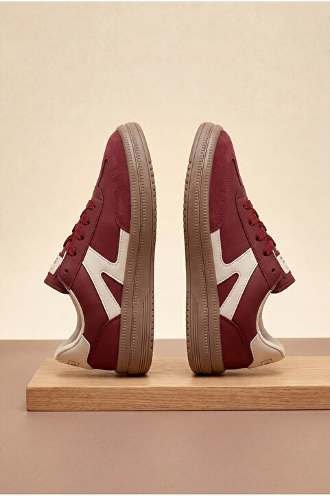 Tonny Black Kadın Bordo Bej Rahat Kalıp Kauçuk Taban Bağcıklı Sneaker