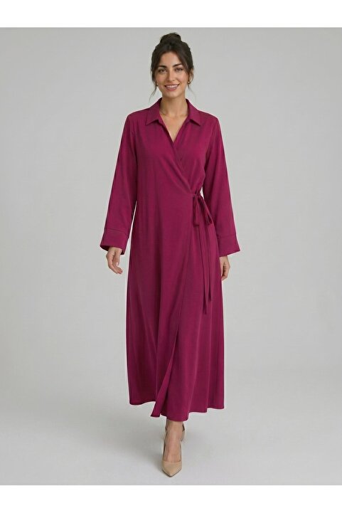 Norshen Kırmızı Kadın Kruvaze Kapama Bağlamalı Maxi Kimono Elbise