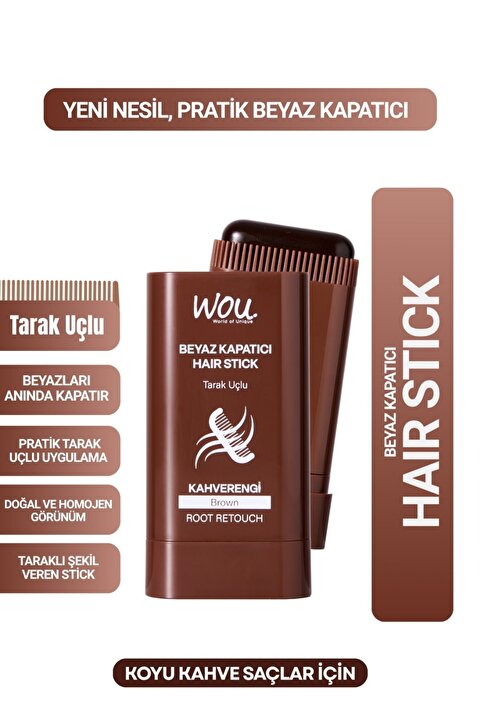 WOU World of Unique Beyaz Kapatıcı Tarak Uçlu Saç Stick/Koyu Kahve