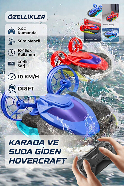 welcomein 10KM/H Drift 2in1 Özellikli Su-Kara Giden RC Hovercraft Araç Yüksek RC Tekne Uzaktan Kumandalı