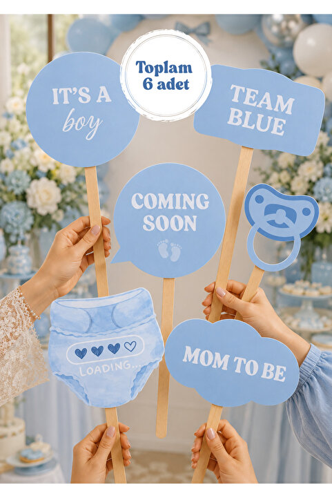 Funzee Baby Shower Konuşma Balonları 6'lı Set | Cinsiyet Partisi Erkek Bebek Fotoğraf Çekim Aksesuarı El Pankartı
