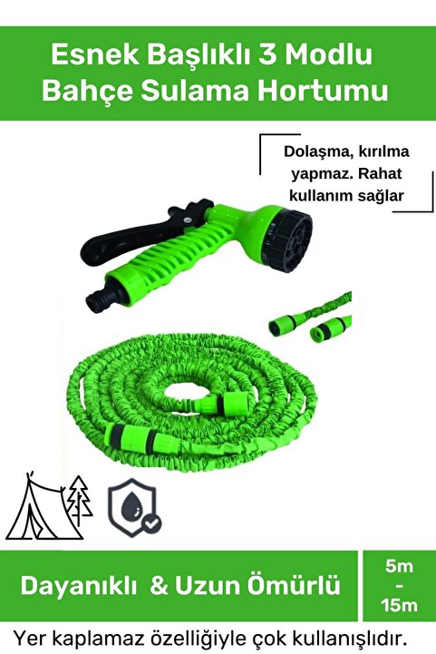 Genel Markalar Dayanıklı Kırılmaz 3 Modlu Uzayan Bahçe Sulama Araç Yıkama Hortumu 5 /15 Metre
