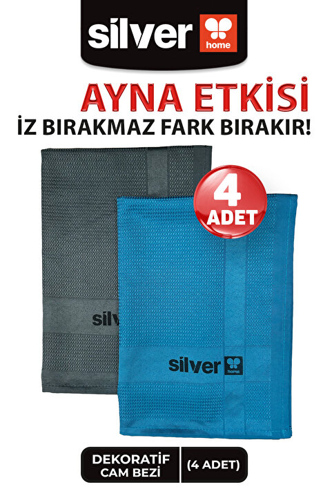 SİLVER HOME 200 Gsm 4'lü 40×60 Dekoratif Cam Bezi- 2 Adet Antrasit 2 Adet Petrol Mavisi