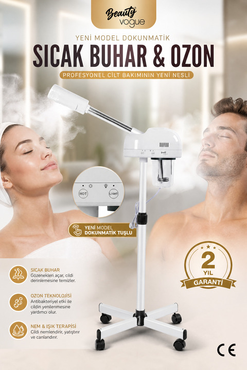 Nano Absolute Lal Ayaklı Ve Ozonlu Yüz Buhar Makinesi Sıcak Vapozon Cilt Bakım Dokunmatik Ekran