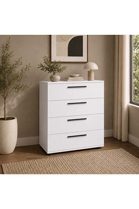 Adore Mobilya White 4 Çekmeceli Şifonyer - Mat Beyaz 65x78x41 Cm (GXYXD)