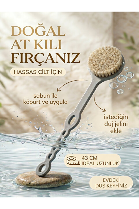 Efsoon Organics At Kılı Fırça, Saplı Fırça, Selülit Fırçası, Vücut Fırçası Duş Fırça Tek Parça 43 cm
