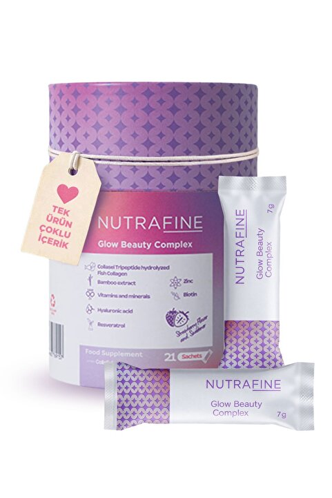 Nutrafine Glow Beauty Complex–Tripeptit Marine Kolajen, Resveratrol,Biotin, Hyaluronik Asit ile Cilt Takviyesi