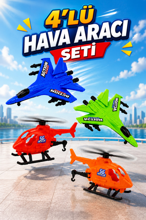 FunkyCraft Oyuncak Savaş Uçağı ve Helikopter Seti 4 Parça Askeri Hava Aracı Seti Çocuk Oyuncağı 2 Uçak 2 Helikopter