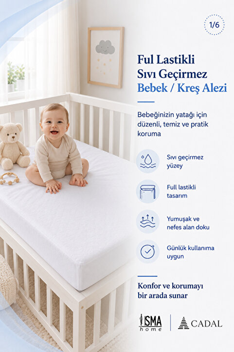 A Cadal Ful Lastikli Sıvı Geçirmez Bebek Kıreş Alezi 70x140