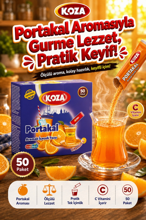 Koza Gurmelerin Seçimi Pratik Lezzet Portakal Aromalı Oralet Tek İçimlik Premium İçecek Tozu 50 Stick