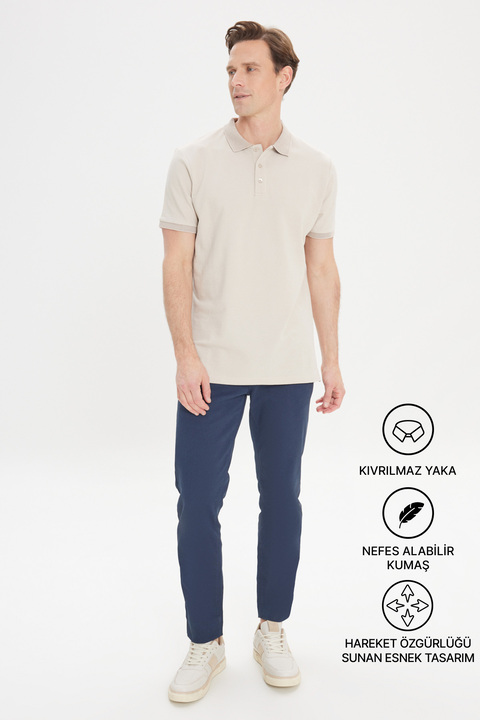 Altınyıldız Classics Erkek Safari %100 Pamuk Kıvrılmaz Pike Polo Yaka Slim Fit Dar Kesim Tişört
