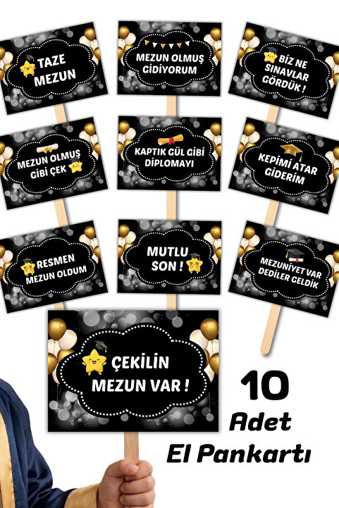 Metranya Mezuniyet Konuşma Balonları 10 Adet El Pankartı Mezuniyet Töreni Kutlama Süsleri Seti Parti Kartları