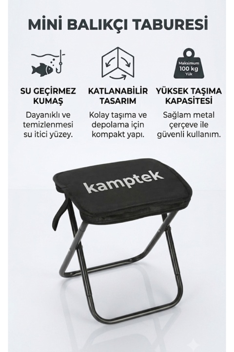 kamptek kamp teknolojisi Katlanabilir Balıkçı Sandalyesi Taburesi - 500 gr Hafif Taşınabilir Balıkçı Taburesi Tabure 120 kg Kapasiteli Portatif