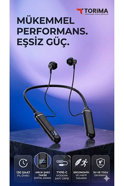 Torima Tb04 Boyun Askılı Dijital Göstergeli Bluetooth Kulaklığı 120 Saat Müzik Dinleme