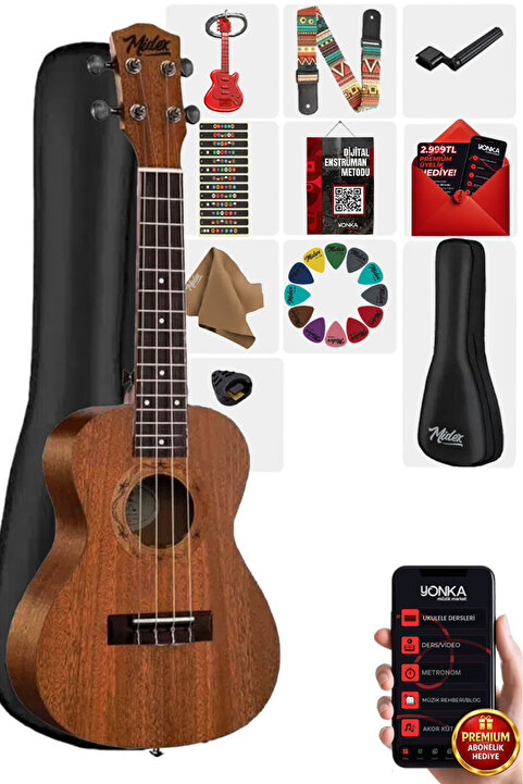 Midex SP-21MC Set Maun Soprano Ukulele (Nota Sticker Askı Pena)