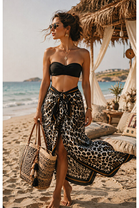 Bolder Stella-leopar Desen Pareo Iç Göstermeyen Parlak Kumaş-95cm*145cm