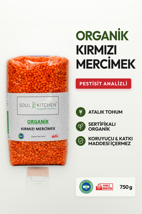 Soul Kitchen Organik Ürünler Organik Kırmızı Mercimek Yerli Katkısız 750 g