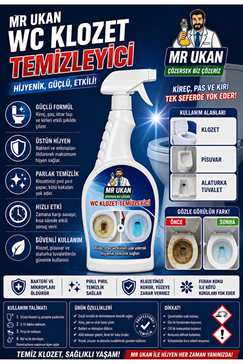 Dr.Ozz 119 Klozet Temizleyici Ağır Kirler Için Tuvalet Wc Klozet Temizleyici Sprey 750 ml