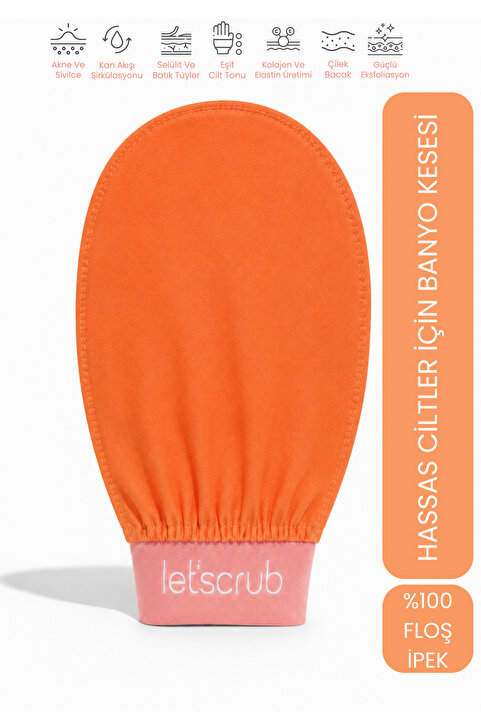LET'SCRUB Yavruağzı Lastikli Banyo Duş Kesesi Peeling Eldiveni %100 Floş Ipek Hassas Ciltler Için