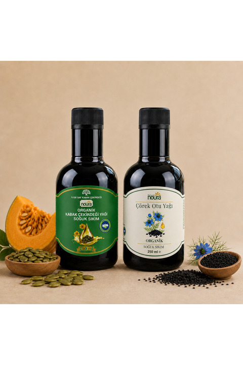 Noura Natural Organik Çörekotu Yağı 250 ml ve Kabak Çekirdeği Yağı 250 ml
