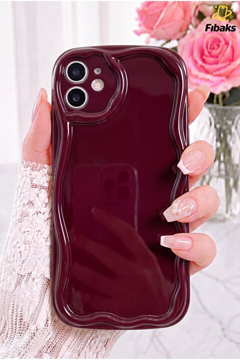 Fibaks iPhone 11 Kılıf Kamera Korumalı Dalga Kenarlı Darbe Emici Bordo Silikon Kapak