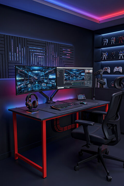 Sevinse Home TITAN Bilgisayar Oyuncu Masası, Metal Gaming Desk, 120 x 60, Antrasit, Kırmızı