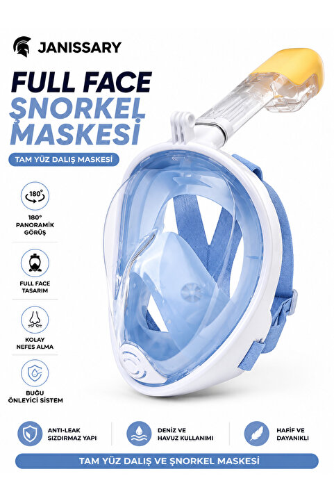 Janissary S / M Full Face Şnorkel Maske Siyah Tam Yüz Dalış Maskesi 180° Panoramik Görüş Anti-Fog Dry Top Sistem