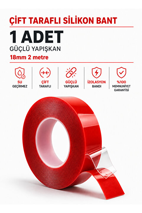 Fotografyabaskı Çift Taraflı Silikon Bant Kırmızı Yapışkanlı Bant Çerçeve Tablo İzolasyon Bandı Montaj 18mm 2mt