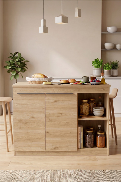 Yurudesign Orren Ada Mutfak Yemek Masası 2 Kapaklı 120cm Sepet OR2-S